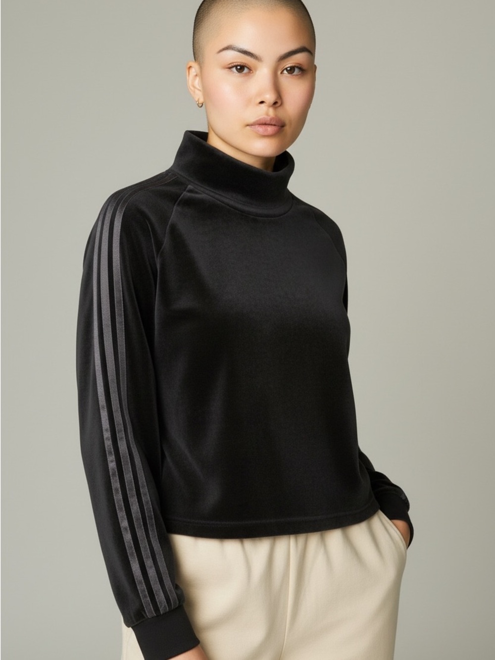 adidas Black Velvet Funnel Neck Cropped Pullover